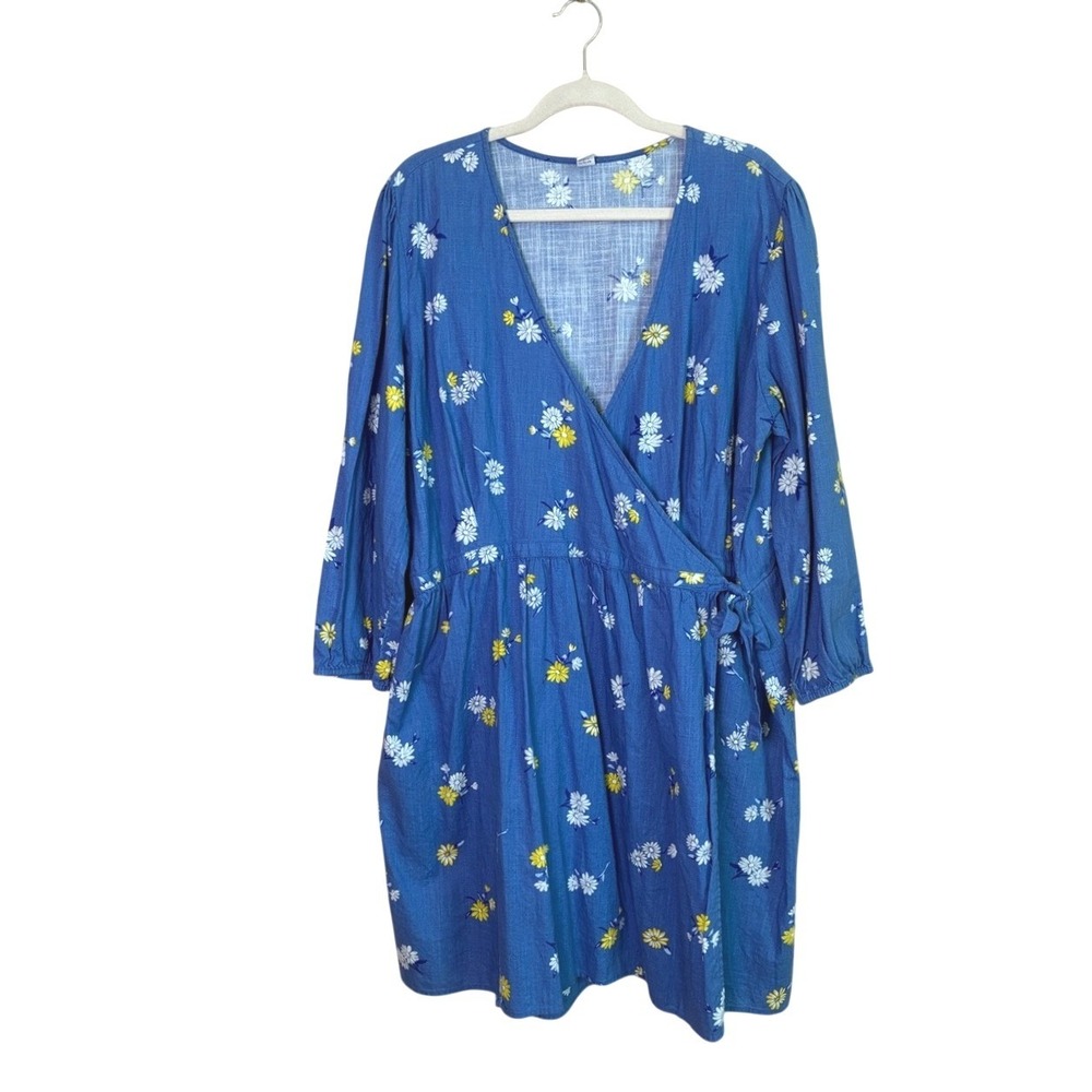OLD NAVY XXL Blue Floral Balloon Sleeve Wrap Dress Cottagecore Country Feminine